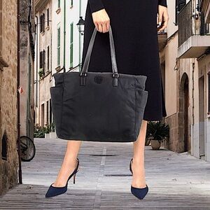 TORY BURCH SPORT NYLON LEATHER TRIM LAPTOP TOTE TRAVEL VACATION OFFICE BAG
